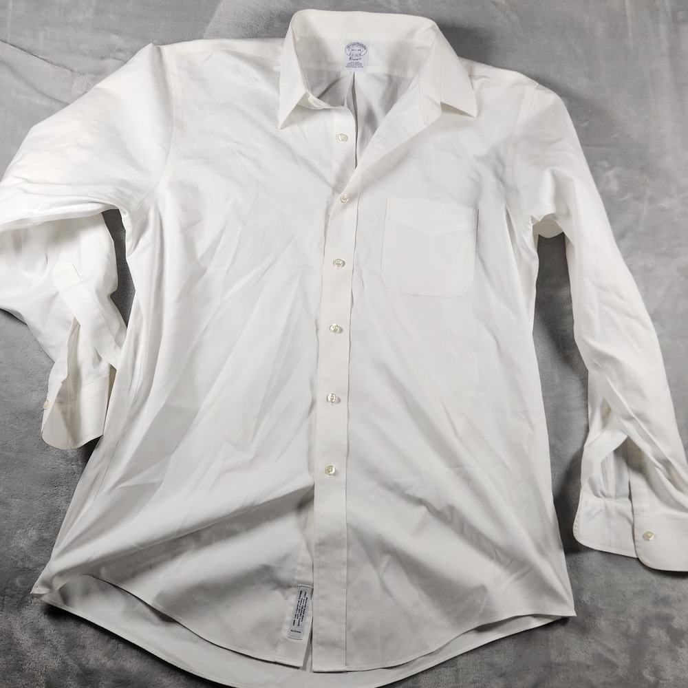 Brooks Brothers Dress Shirt Mens 16.5 -34 White Regular Fit Non-Iron Stretch‎